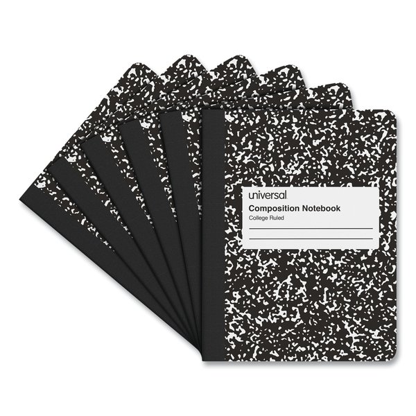 Universal Comp Book, Medium/College, Black Marble, 9.75 x 7.5, 100 Sheets, PK6 UNV20946